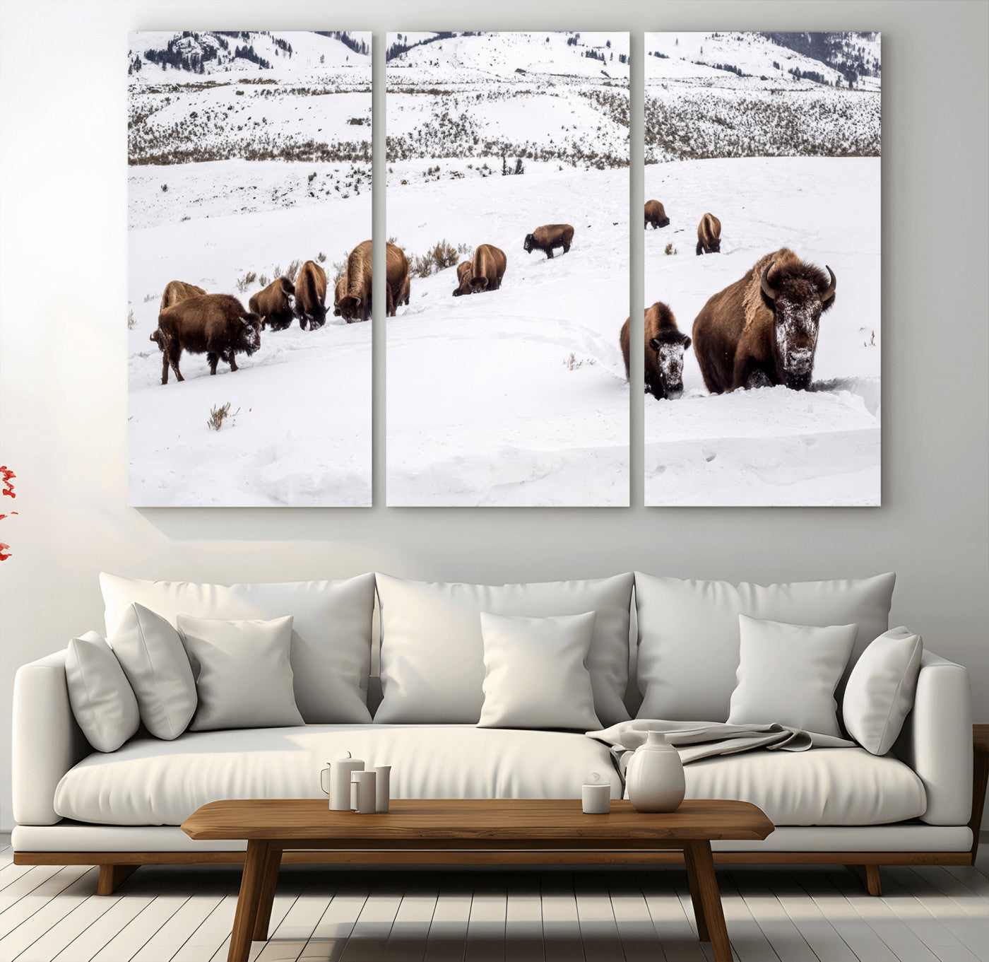38217250-MGV-CV-36X24-Bison Herd Wall Art – Wildlife Canvas Print of Buffalo Winter Snow Scene, Rustic Western Lodge Décor, Farmhouse & Cabin Nature