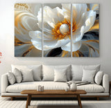 39604126-MGV-CV-36X24-Abstract Flower Wall Art – Elegant White and Gold Bloom Canvas Print, Modern Floral Artwork for Bedroom, Living Room, or Office