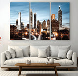 23859158-MGV-CV-36X24-Atlanta Skyline Wall Art – Modern Cityscape Canvas Print with Night Lights and Traffic Trails, Urban Decor for Office, Apartment,