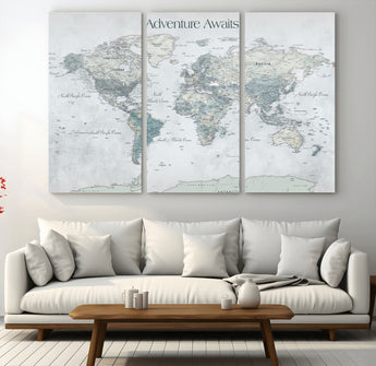 TEST111-MGV-CV-36X24-Personalized Adventure Awaits Push Pin World Map – Custom Framed Travel Tracker Canvas Wall Art for Home, Office