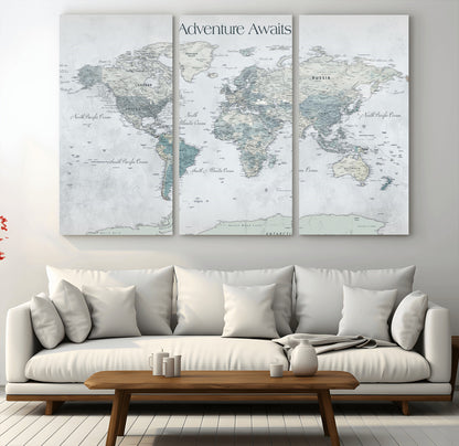 TEST111-MGV-CV-36X24-Personalized Adventure Awaits Push Pin World Map – Custom Framed Travel Tracker Canvas Wall Art for Home, Office