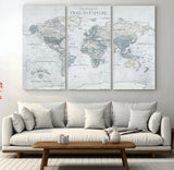 94249974-MGV-CV-36X24-Ours Explore World Map Wall Art – Modern Travel Canvas Print, Neutral Adventure Decor for Living Room, Office, Study, Bedroom,
