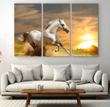 44295212-MGV-CV-36X24-Horse Wall Art – Running White Stallion Canvas Print with Sunset Background, Western Wildlife Decor for Living Room, Office, or