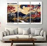 28945903-MGV-CV-36X24-Japanese Wall Art – Mount Fuji Canvas Print with Cherry Blossoms and Golden Wave Motifs, Traditional Asian Inspired Artwork for