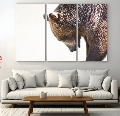 14405507-MGV-CV-36X24-Grizzly Bear Canvas Wall Art – Framed Wildlife Nature Decor, Large Brown Bear Profile Canvas Print for Living Room, Office, or
