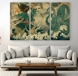 24416422-MGV-CV-36X24-Samurai vs Octopus Wall Art – Japanese Warrior Ocean Battle Canvas Print, Ukiyo e Inspired Decor for Home, Office, or Man Cave