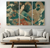 79740258-MGV-CV-36X24-Tsukioka Yoshitoshi Samurai Wall Art Print, Japanese Katana Warrior Canvas Wall Art, Octopus Sea Monster Canvas Print,