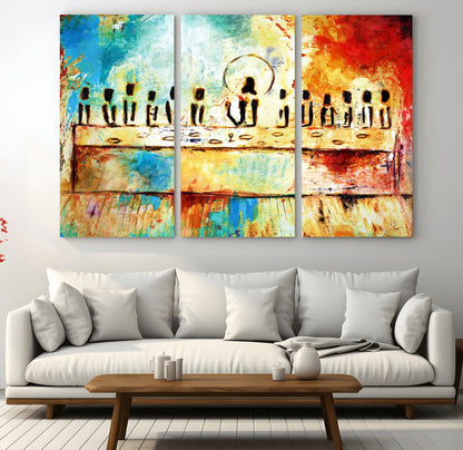 YKE34632598CR-MGV-CV-36X24-Abstract Last Supper with Apostles Wall Art Canvas Print