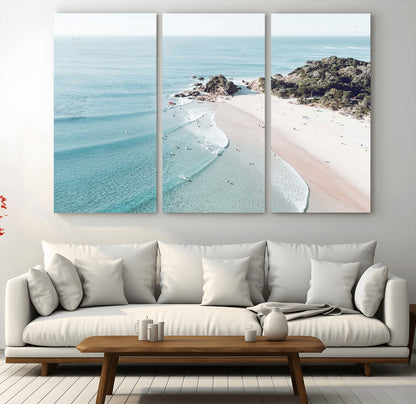 79395467-MGV-CV-36X24-Coastal Wall Art – Aerial Beach Canvas Print, Ocean Waves and Sandy Shore Photography Decor for Bedroom, Living Room, Office,