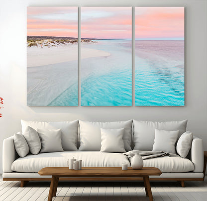 41613614-MGV-CV-36X24-Beach Sunset Wall Art – Pastel Ocean Canvas Print, Turquoise Water and Pink Sky Photography Decor for Bedroom, Living Room, Office