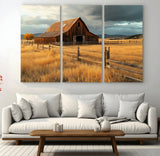 16480179-MGV-CV-36X24-Farmhouse Wall Art – Rustic Barn and Golden Field Canvas Print, Country Landscape Photography Decor for Bedroom, Living Room,