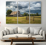 39409517-MGV-CV-36X24-Rustic Barn Wall Art – Weathered Farmhouse and Storm Clouds Canvas Print, Country Landscape Photography Decor for Bedroom, Living