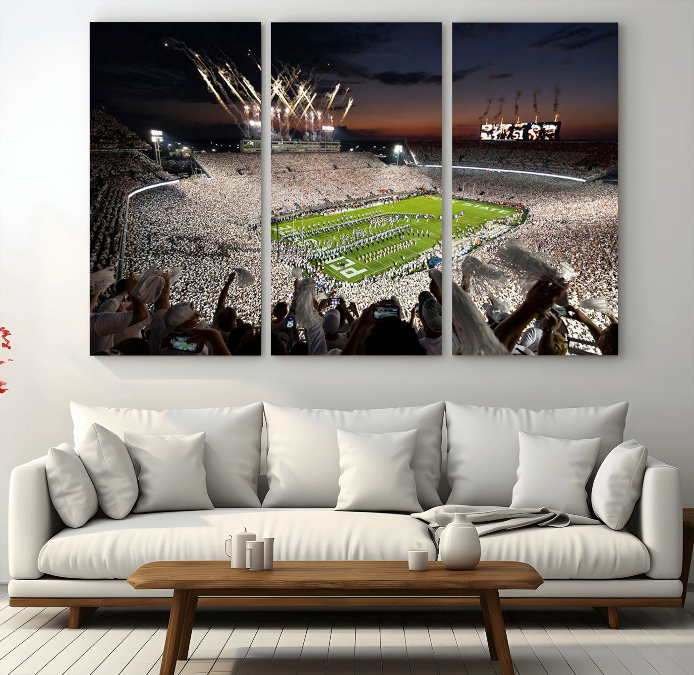11221988-MGV-CV-36X24-Football Stadium Wall Art – Game Day Crowd with Fireworks, Sports Fan Photography Print, Stadium Decor for Man Cave, Bar, or