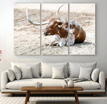 89096667-MGV-CV-36X24-Texas Longhorn Wall Art – Rustic Western Canvas Print, Cattle Photography Decor for Ranch House, Living Room, Office, Man Cave