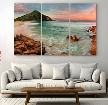 53831025-MGV-CV-36X24-Coastal Landscape Wall Art – Tropical Beach Ocean Canvas Print, Sunset Mountain View Photography Decor for Living Room, Bedroom,