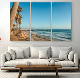 92568259-MGV-CV-36X24-California Beach Wall Art – Palm Tree Pier Canvas Print, Coastal Ocean Photography Seaside Decor for Living Room, Bedroom, Office,