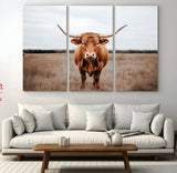 16316734-MGV-CV-36X24-Texas Longhorn Wall Art – Rustic Bull Portrait Canvas Print, Western Farmhouse Animal Photography Decor for Living Room, Office,