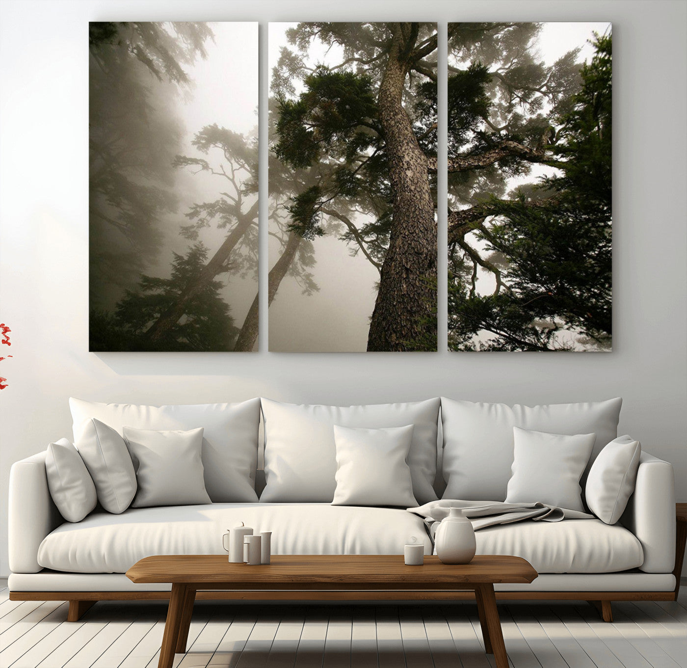 87969493-MGV-CV-36X24-Forest Wall Art – Misty Tall Trees Canvas Print, Dramatic Woodland Photography Decor for Bedroom, Living Room, Office, Cabin,