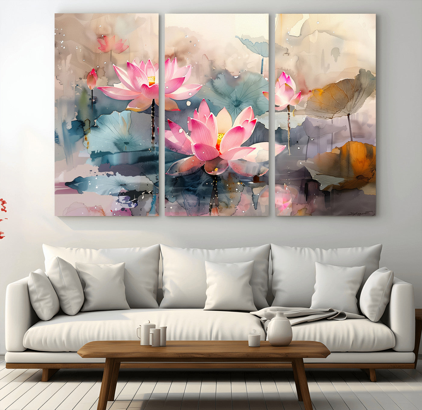 18414-MGV-CV-36X24-Pink Lotus Wall Art Canvas Print, Framed Water Lily Art Picture Print, Dreamy Floral Perfect Dreamy Botanical Decor Artwork