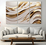 41237-MGV-CV-48X32-3P-Gold Waves Wall Art Canvas Print, Framed Elegant Flow Art Picture Print, Luxury Layers Perfect Minimal Luxe Decor Artwork