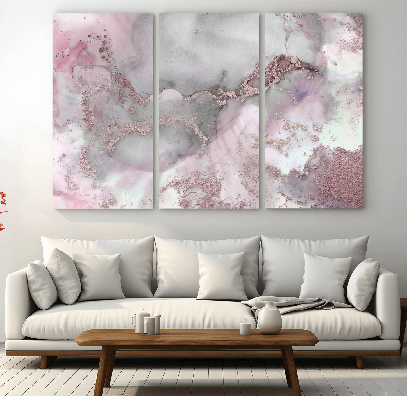 16416-MGV-CV-36X24-Blush Marble Wall Art Canvas Print, Framed Rose Gold Art Picture Print, Pink Cloudy Perfect Modern Glam Decor Artwork
