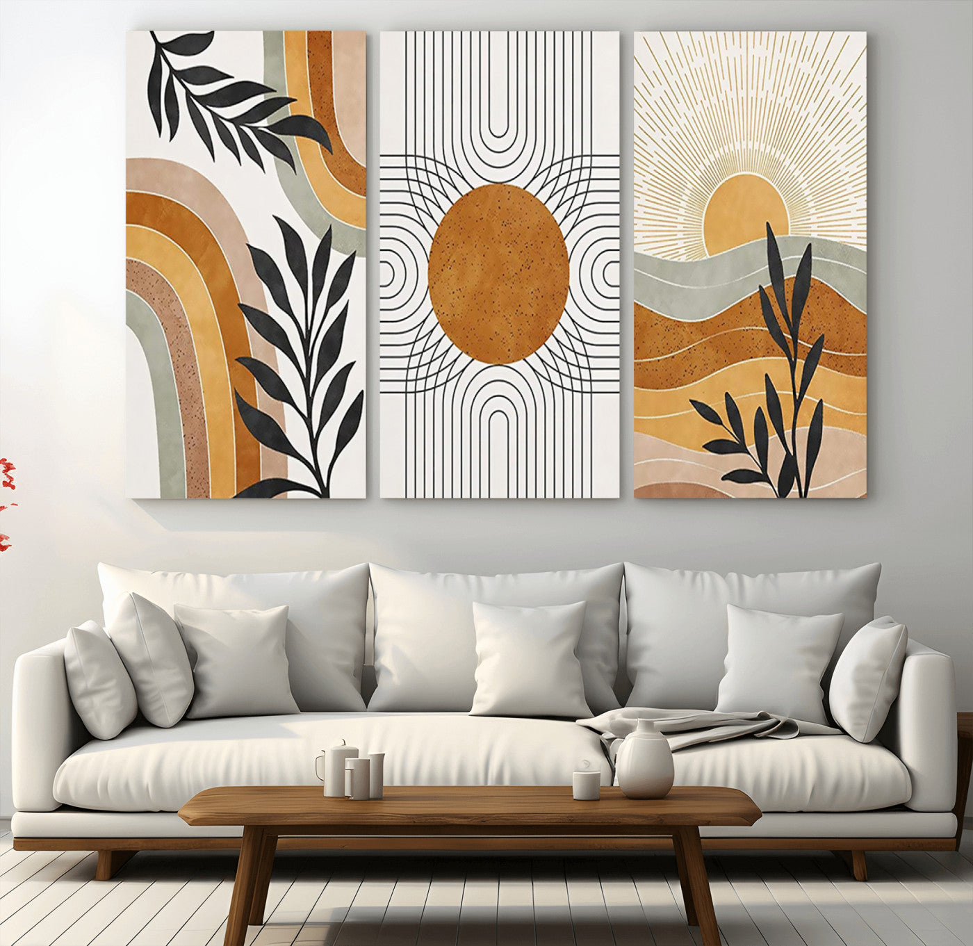 32359-MGV-CV-36X24-Modern Sun Wall Art Canvas Print, Framed Retro Horizon Art Picture Print, Sunburst Design Perfect Mid Century Boho Decor Artwork