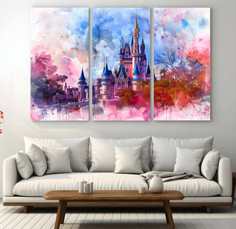 15129-MGV-CV-36X24-Disney Castle Wall Art Canvas Print, Framed Cinderella Palace Art Picture Print, Fantasy Kingdom Perfect Whimsical Fairytale Decor