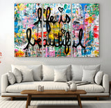 36856-MGV-CV-36X24-Life Is Beautiful Wall Art – Colorful Graffiti Canvas Print, Modern Street Style Artwork, Inspirational Decor for Living Room,