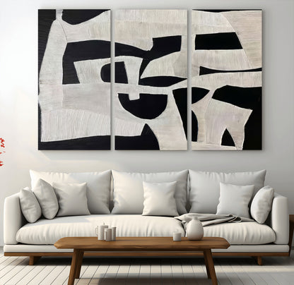 33714-MGV-CV-36X24-Monochrome Design Wall Art Canvas Print, Framed Modern Linework Art Picture Print, Textured Shapes Perfect Monochrome Modern Decor