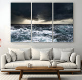51359-MGV-CV-36X24-Stormy Ocean Wall Art Canvas Print, Framed Moody Seascape Art Picture Print, Ocean Storm Perfect Dramatic Coastal Decor Artwork