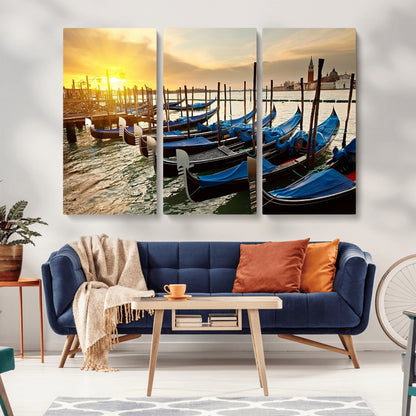 25872-MGV-CV-36X24-Venetian Gondola Dock Wall Art – Serene Sunset Canal Canvas Print, Tranquil Water Travel Decor for Office, Living Room, or Man
