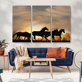 16620-MGV-CV-36X24-Sunset Stallions Wall Art – Silhouetted Horses Running Canvas Print, Nature’s Rhythm, Perfect for Living Room, Office, or Man Cave