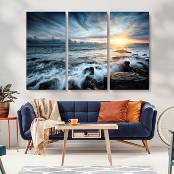 33428-MGV-CV-36X24-Ocean Sunrise Wall Art – Serene Seascape Canvas Print, Coastal Home or Office Decor, Perfect for Living Room, Bedroom, or Study