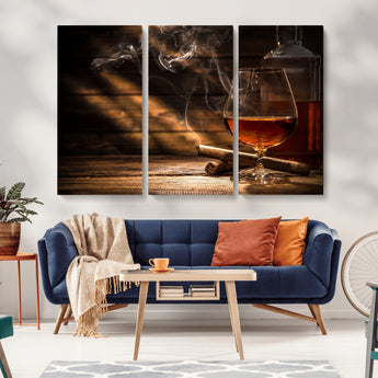 92305-MGV-CV-36X24-Whiskey & Cigar Wall Art – Moody Whiskey and Cigar Canvas Print, Sophisticated Bar or Home Lounge Decor for Office, Man Cave or