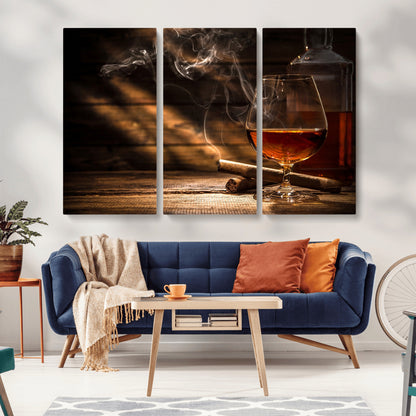 92305-MGV-CV-36X24-Whiskey & Cigar Wall Art – Moody Whiskey and Cigar Canvas Print, Sophisticated Bar or Home Lounge Decor for Office, Man Cave or