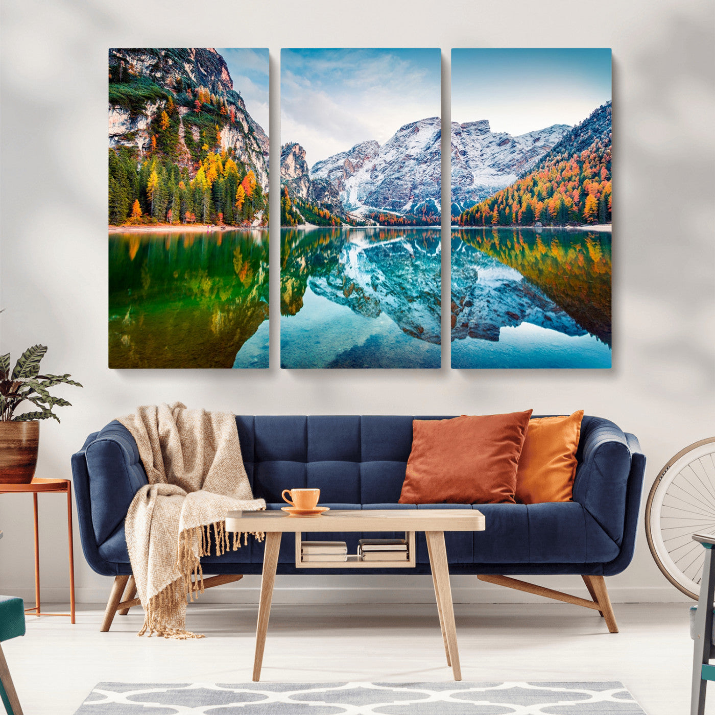10402-MGV-CV-36X24-Snowy Mountain Lake Wall Art – Autumn Landscape Canvas Print with Reflection, Nature Decor for Living Room, Office, Bedroom or