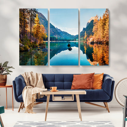 32962-MGV-CV-36X24-Mountain Lake Wall Art – Tranquil Autumn Landscape Canvas Print, Nature Reflection Decor for Living Room, Bedroom, Office or Cabin