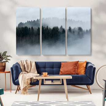 42596-MGV-CV-36X24-Misty Forest Wall Art – Atmospheric Pine Trees Canvas Print, Nature Landscape Decor for Living Room, Bedroom, Office, or Cabin