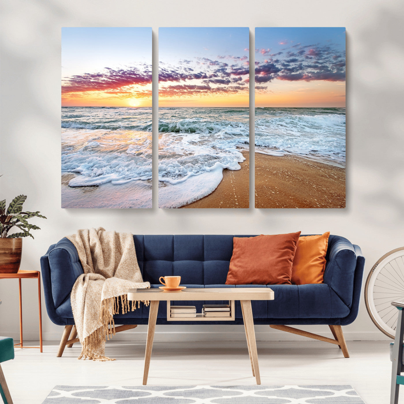 39560-MGV-CV-36X24-Sunrise Beach Wall Art – Vibrant Ocean Waves and Golden Sand Canvas Print, Seaside Coastal Decor for Living Room, Bedroom or