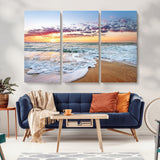 39560-MGV-CV-36X24-Sunrise Beach Wall Art – Vibrant Ocean Waves and Golden Sand Canvas Print, Seaside Coastal Decor for Living Room, Bedroom or