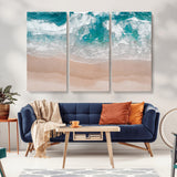 39236-MGV-CV-36X24-Ocean Beach Wall Art – Aerial View of Waves and Sand Canvas Print, Coastal Home Decor for Living Room, Bedroom, Office or Beach