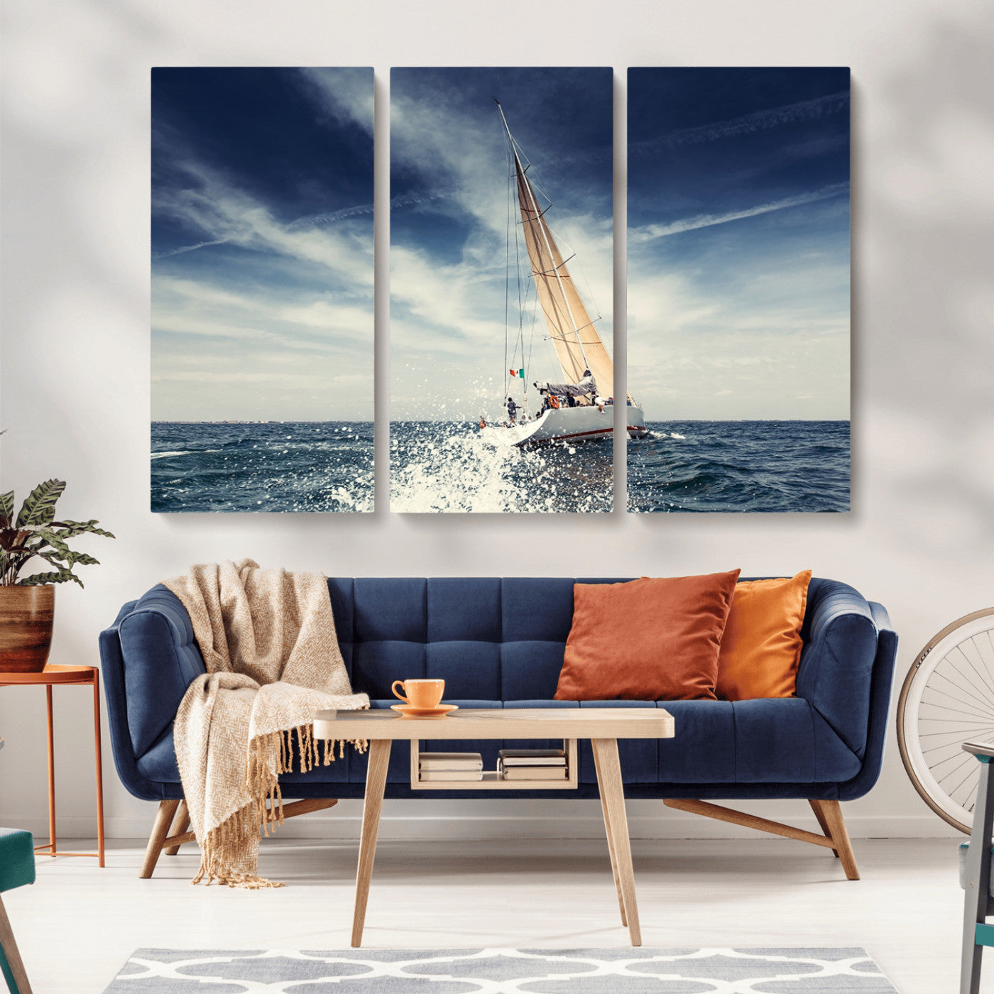 75430-MGV-CV-36X24-Sailing Boat Wall Art – Dynamic Ocean Yacht Canvas Print, Nautical Decor for Living Room, Office, Beach House or Cabin