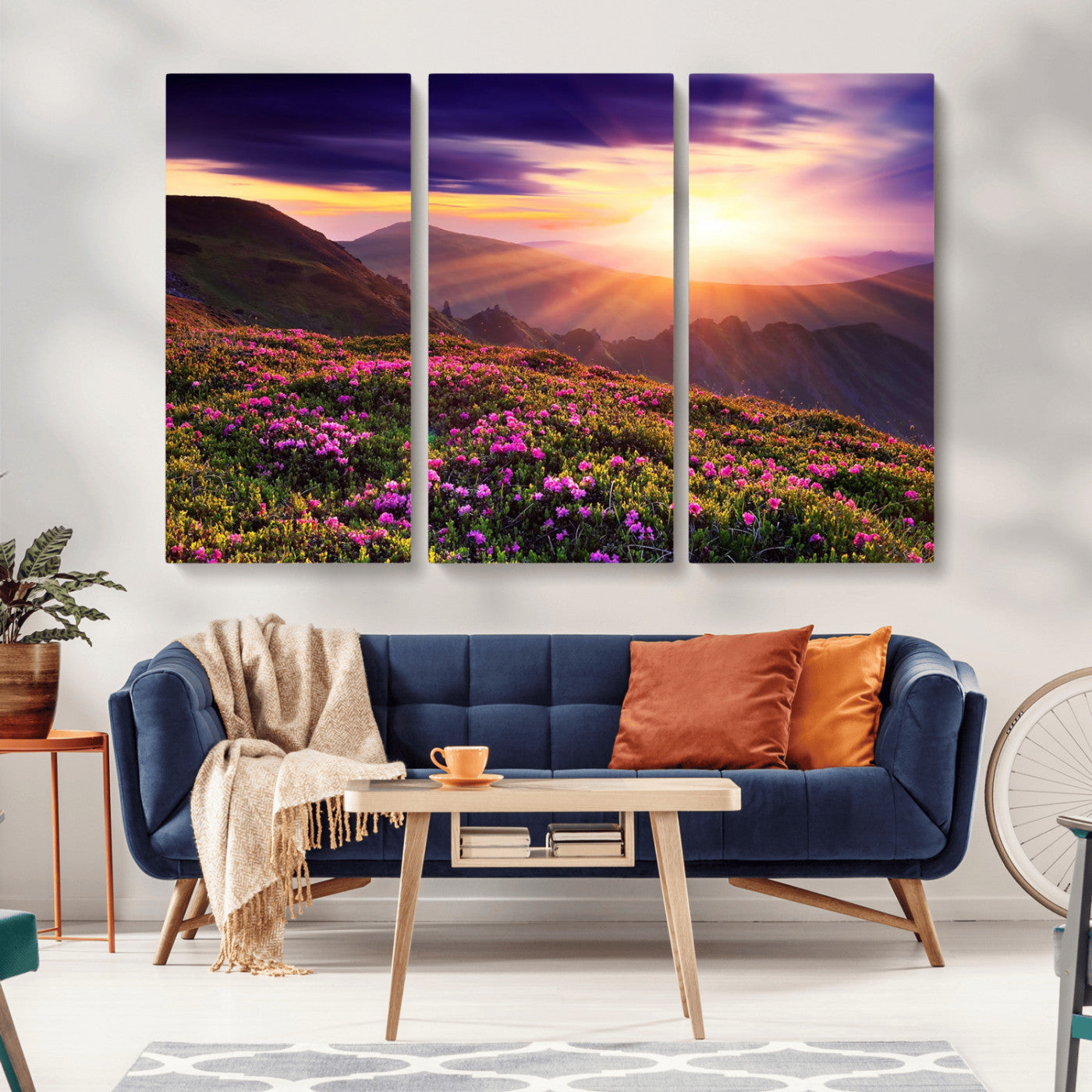 49741-MGV-CV-36X24-Mountain Sunrise Wall Art – Vibrant Floral Landscape Canvas Print, Nature Home Decor for Living Room, Bedroom Office or Cabin