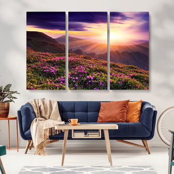 49741-MGV-CV-36X24-Mountain Sunrise Wall Art – Vibrant Floral Landscape Canvas Print, Nature Home Decor for Living Room, Bedroom Office or Cabin