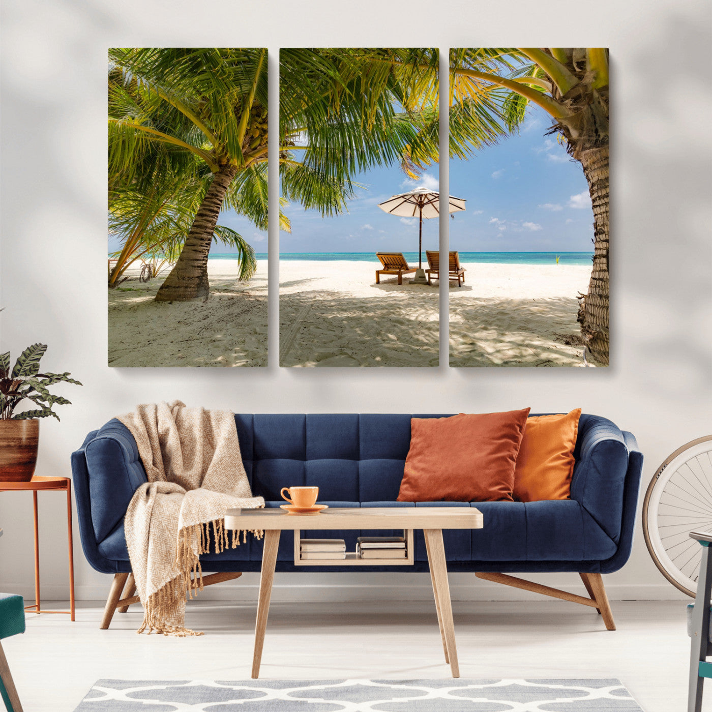 83601-MGV-CV-36X24-Tropical Beach Wall Art – Serene Palm Trees and Lounge Chairs Canvas Print, Relaxing Coastal Decor for Living Room, Bedroom or
