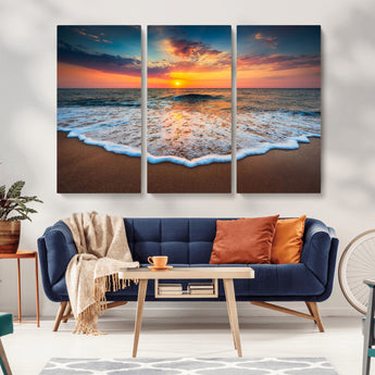 87032-MGV-CV-36X24-Ocean Sunset Wall Art – Stunning Beach Canvas Print with Vibrant Sky, Calm Waves, and Golden Horizon, Perfect Coastal Decor for