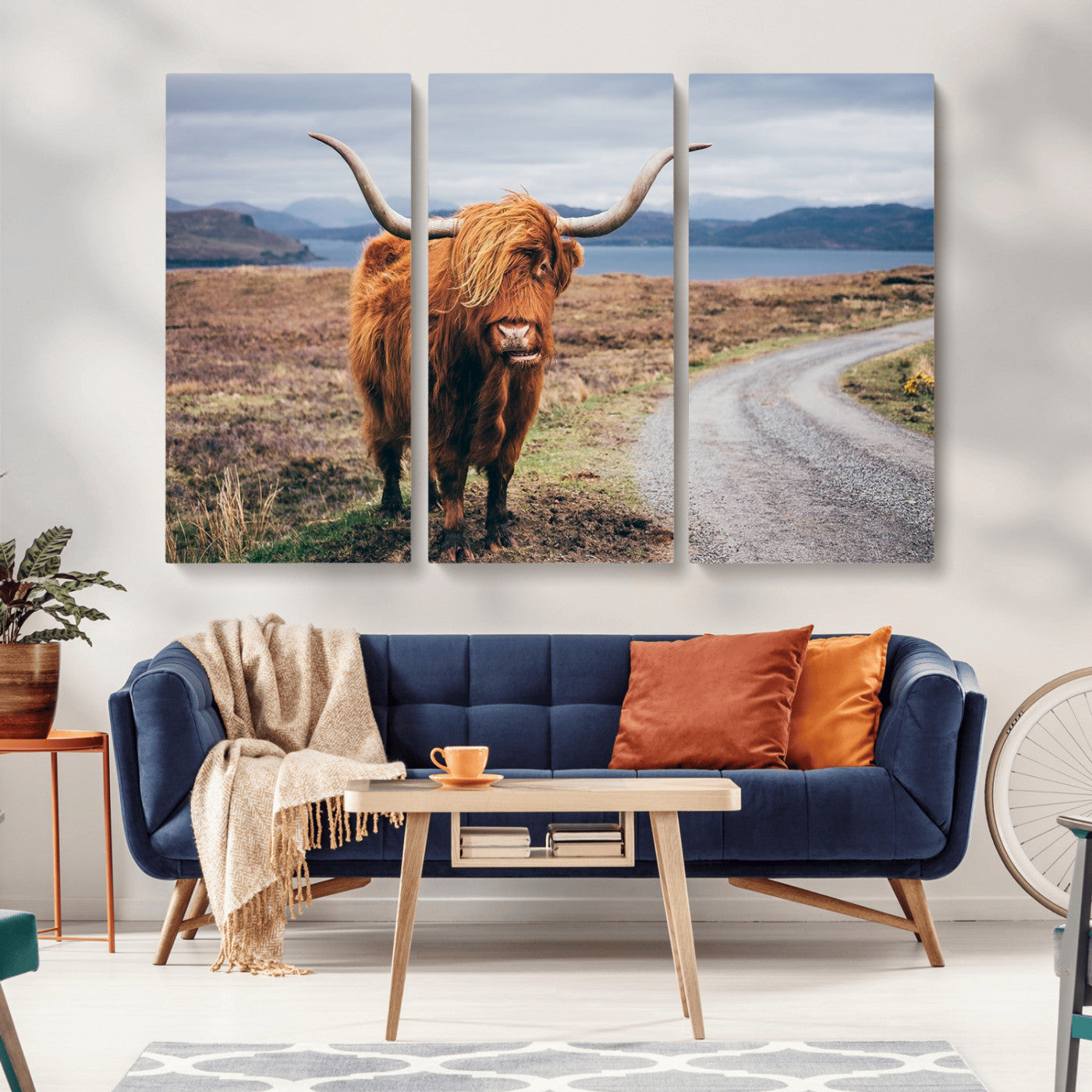 56121-MGV-CV-36X24-Rustic Highland Cow Wall Art – Panoramic Nature Canvas Print, Perfect Decor for Home, Office, Living Room or Man Cave