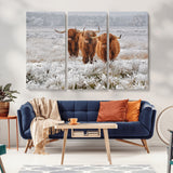 10396-MGV-CV-36X24-Highland Cattle Wall Art – Rustic Winter Landscape Canvas Print, Farmhouse Decor for Living Room, Office, Cabin or Country Home