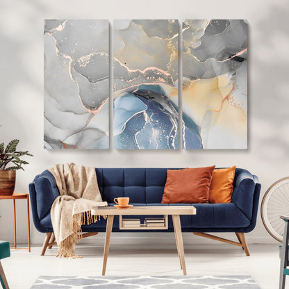 63211-MGV-CV-36X24-Abstract Fluid Art Wall Decor – Blue, Gray & Gold Canvas Print, Modern Home and Office Wall Art Decor for Living Room, Bedroom or