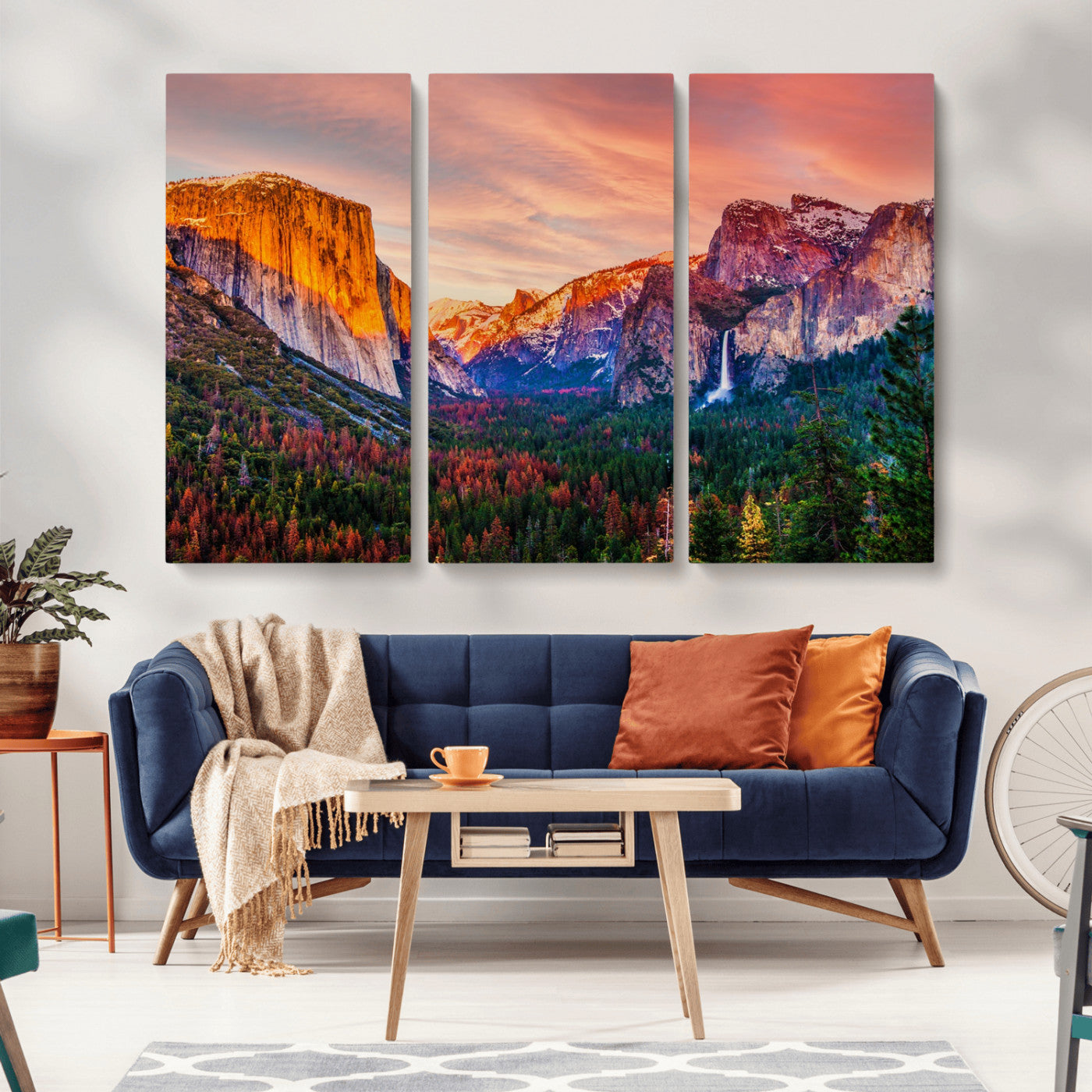24519-MGV-CV-36X24-Yosemite Valley Sunset Wall Art – Majestic Mountain Landscape with Waterfall and Vibrant Sky, Nature Photography for Home or